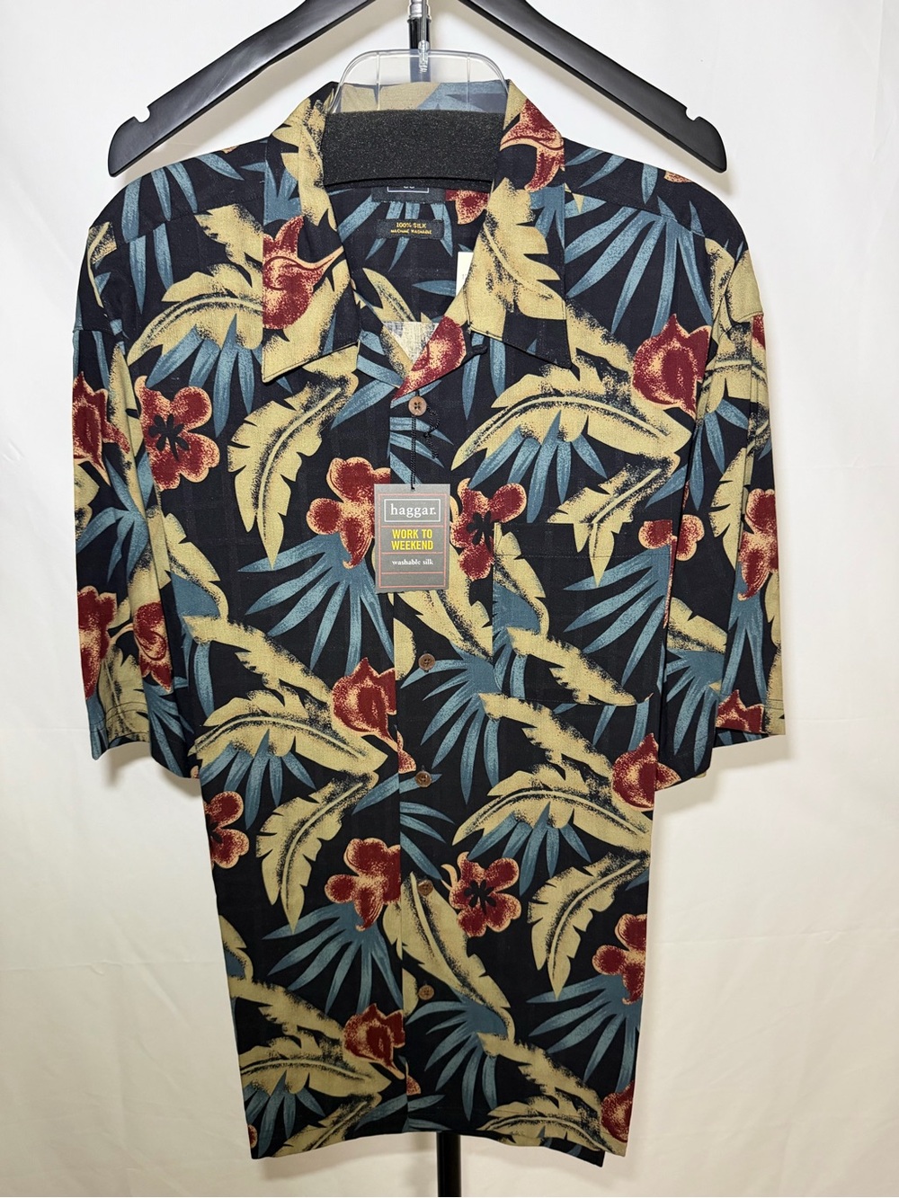 Haggar Black Tropical Print Short-Sleeve Button-Down Shirt